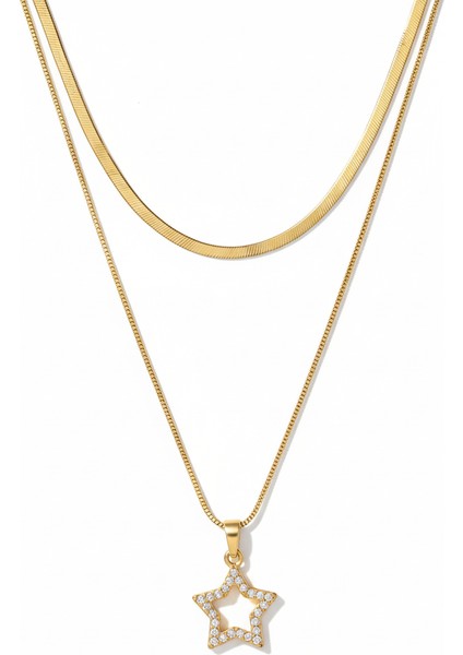 Çelik Yıldız Kolye | Yılan Zincirli Kararmaz Kadın Takı