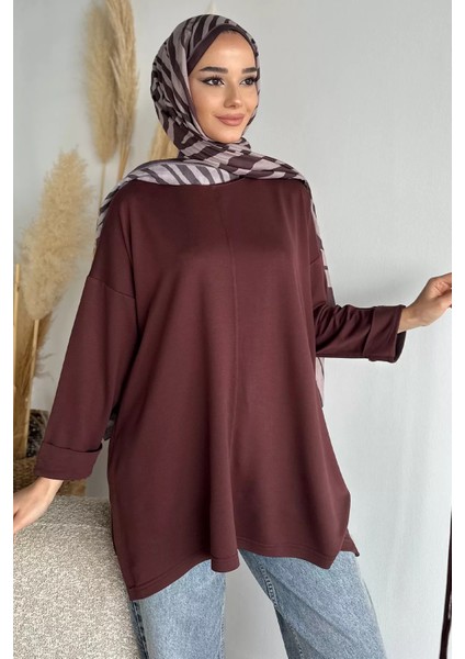 Bisiklet Yaka Yan Yırtmaç Detaylı Bel Bağlamalı Tesettür Tunik P-00019263