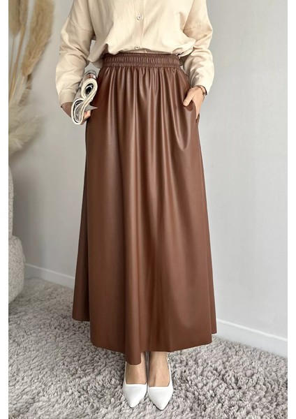 Bel Lastikli Cepli Deri Tesettür Etek P-00019336