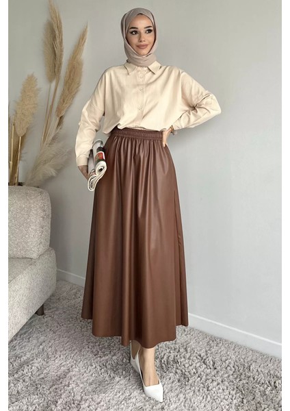 Bel Lastikli Cepli Deri Tesettür Etek P-00019336 fiyatları