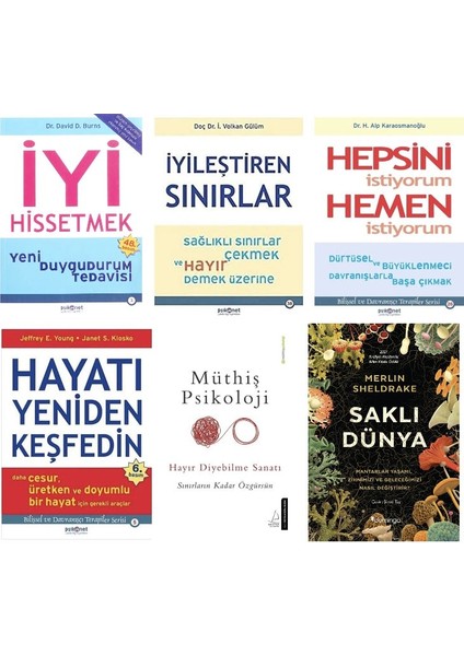 Iyi Hissetmek+ Iyilestiren Sinirlar+ Hepsini Istiyorum Hemen+Hayati Yeniden Kesfetmek+ Muthis Psikoloji+Sakli Dunya=(6 Kitap)
