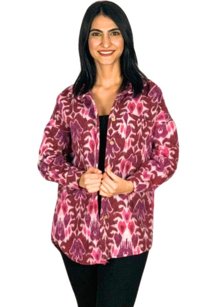 Kadın Tek Cepli Desenli Kalın Oduncu Ceket Gömlek (Fuşya) Standar fiyatları