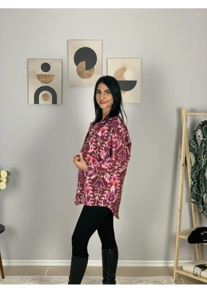 Kadın Tek Cepli Desenli Kalın Oduncu Ceket Gömlek (Fuşya) Standar fırsatları