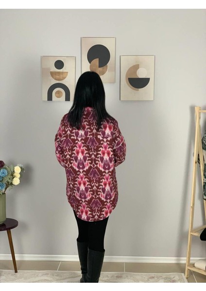 Kadın Tek Cepli Desenli Kalın Oduncu Ceket Gömlek (Fuşya) Standar indirimleri