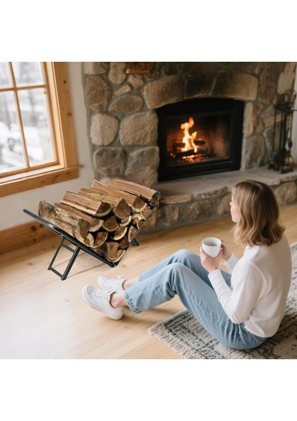 Katlanabilir Çelik Boru Şömine Odunluğu Siyah Metal Firewood Rack Iç/dış Mekân Odun Depolama Standı fiyatları