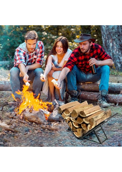 Katlanabilir Çelik Boru Şömine Odunluğu Siyah Metal Firewood Rack Iç/dış Mekân Odun Depolama Standı modelleri