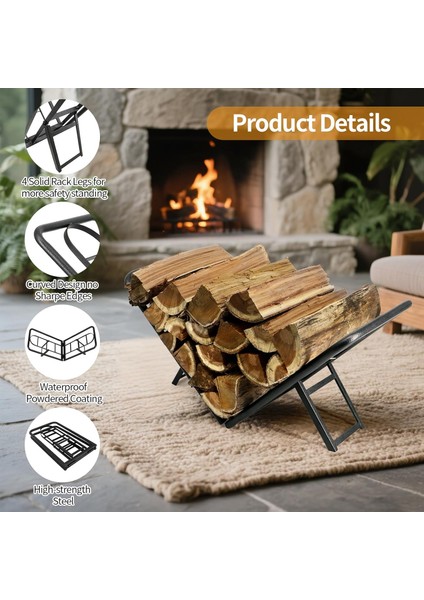 Katlanabilir Çelik Boru Şömine Odunluğu Siyah Metal Firewood Rack Iç/dış Mekân Odun Depolama Standı fırsatları