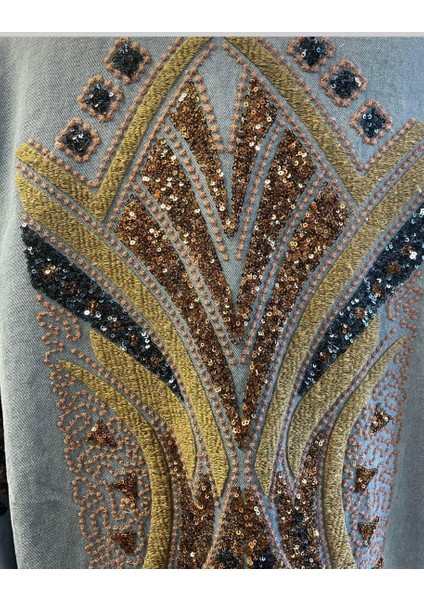 Kadın Taş Işlemeli %100 Pamuk Nakışlı Kot Kimono fiyatları