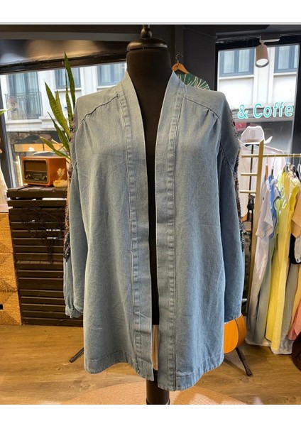 Kadın Taş Işlemeli %100 Pamuk Nakışlı Kot Kimono fırsatları