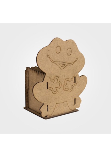 3D Boyanabilir Ahşap Kurbağa Kalemlik Seti, Kahverengi, 16.5X13.5X8.5 cm (5 Adet)