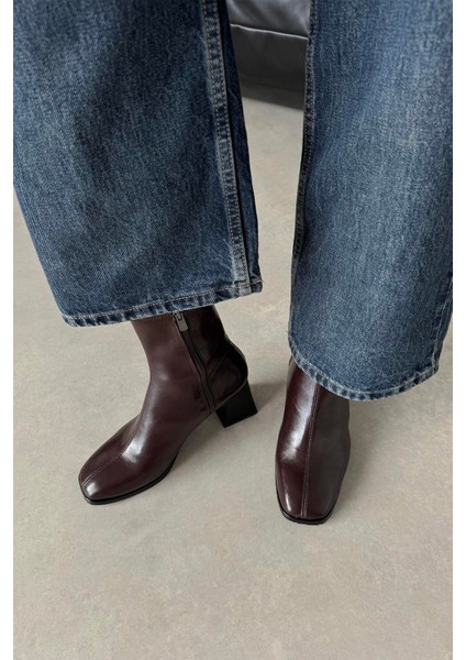 Trew Kadın Streç Topuklu Kırışık Deri Bot Bordo fiyatları