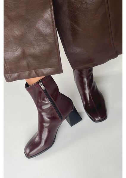 Trew Kadın Streç Topuklu Kırışık Deri Bot Bordo fırsatları
