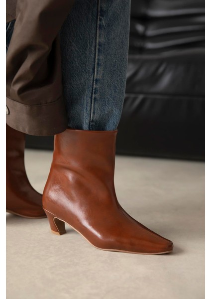 Viva Kadın Kırışık Deri Bot Taba