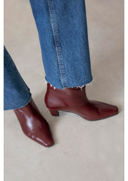 Viva Kadın Kırışık Deri Bot Açık Bordo