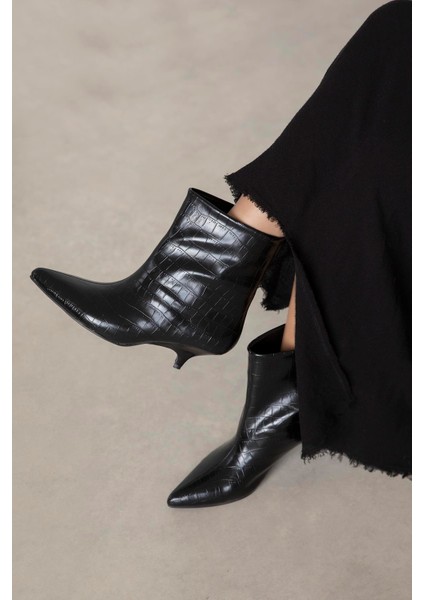 Bella Kadın Pino Ökce Kroko Deri Bot Siyah