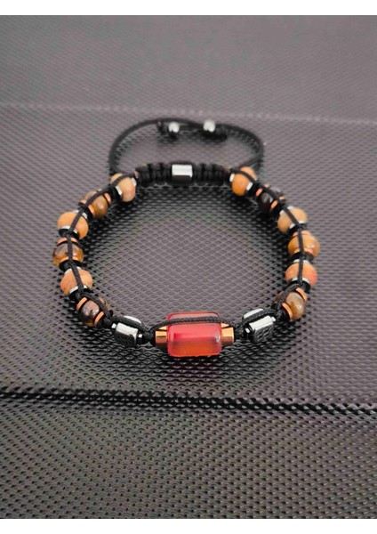 Sıkma Kehribar-Kaplangözü-Jasper Doğaltaş Bileklik Takı Aksesuar Erkek Bileklik