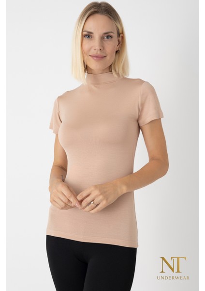 Kadın Bambu Balıkçı Yaka Yarım Kol Body - T-Shirt Hafif, Rahat ve Şık