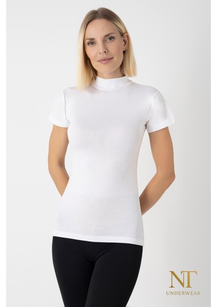 Kadın Bambu Balıkçı Yaka Yarım Kol Body - T-Shirt Hafif, Rahat ve Şık