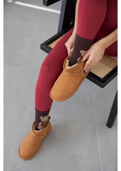 Asia Kadın Içi Tüylü Kalın Taban Süet Yarım Bot Taba