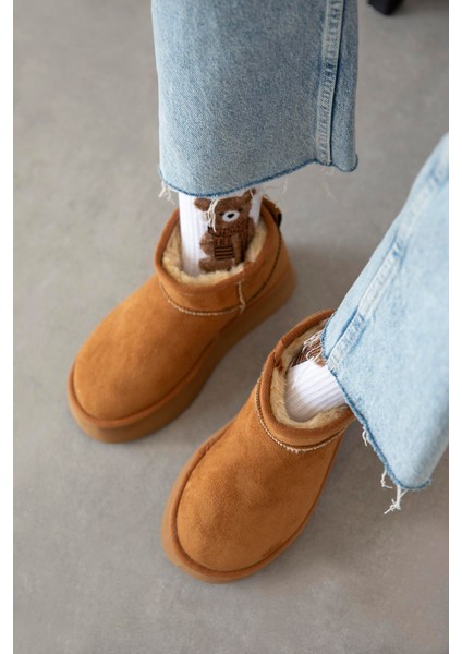 Tommo Kadın Içi Tüylü Kalın Taban Süet Yarım Bot Taba