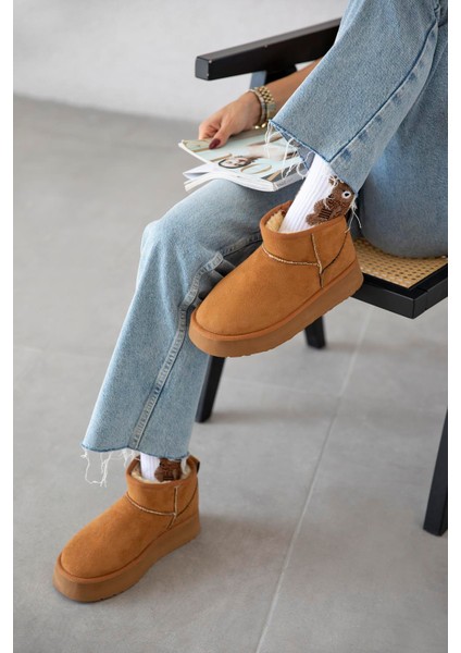 Tommo Kadın Içi Tüylü Kalın Taban Süet Yarım Bot Taba modelleri