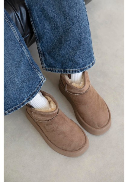 Tommo Kadın Içi Tüylü Kalın Taban Süet Yarım Bot Vizon