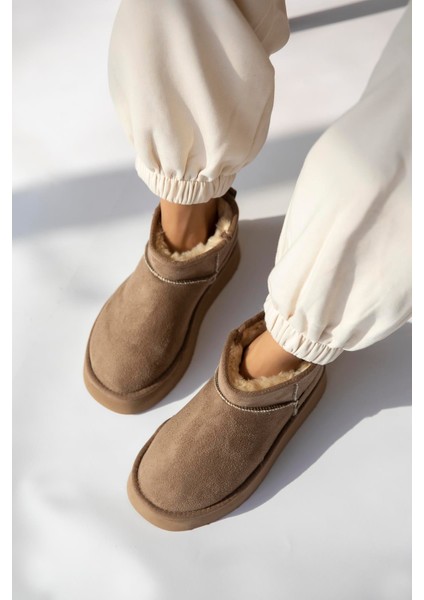 Tommo Kadın Içi Tüylü Kalın Taban Süet Yarım Bot Vizon modelleri