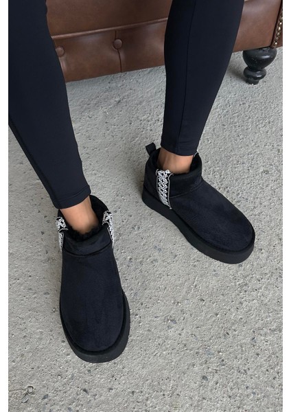 Rosso Kadın Içi Tüylü Kalın Taban Süet Yarım Bot Siyah fırsatları