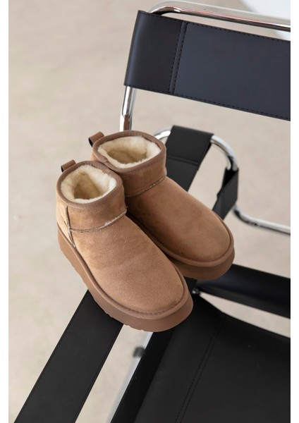 Salvador Kadın Içi Tüylü Kalın Taban Süet Yarım Bot Vizon