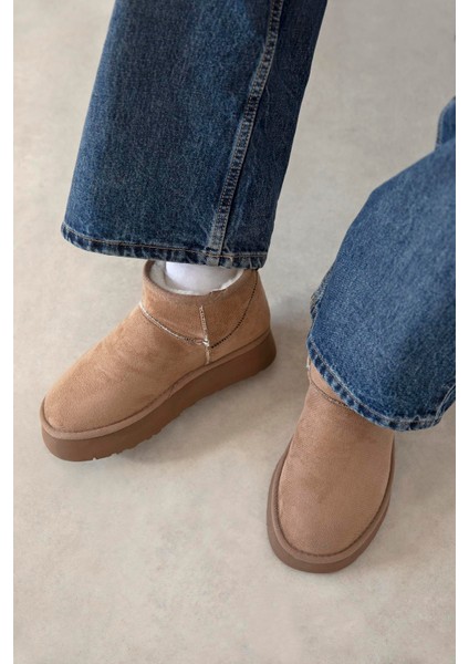 Salvador Kadın Içi Tüylü Kalın Taban Süet Yarım Bot Vizon modelleri