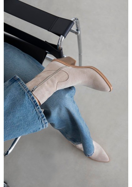 Jose Kadın Süet Topuklu Bot Bej