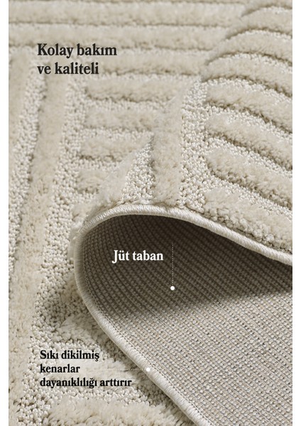 Modern Yumuşak Bukleli Salon Oturma Odası Yolluk Krem Halı modelleri