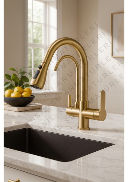 Mat Gold Spiralli Arıtmalı Mutfak Eviye Bataryası