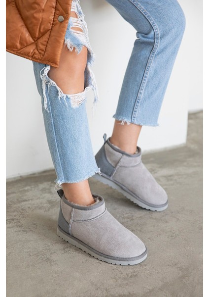 Asia Kadın Içi Tüylü Kalın Taban Süet Yarım Bot Gri fiyatları