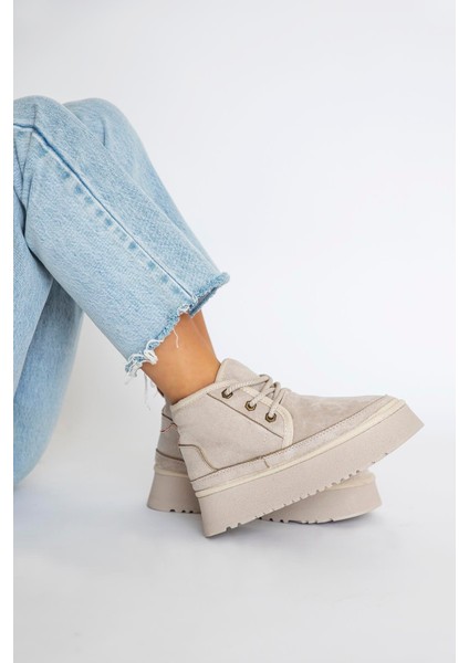 Ansel Kadın Içi Tüylü Kalın Taban Süet Bot Bej