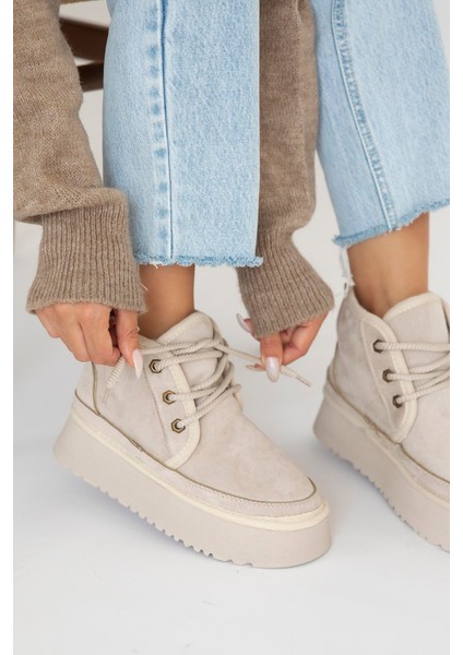 Ansel Kadın Içi Tüylü Kalın Taban Süet Bot Bej fiyatları