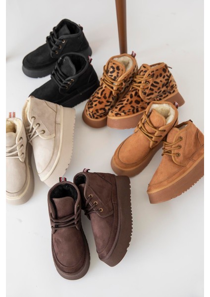 Ansel Kadın Içi Tüylü Kalın Taban Süet Bot Bej modelleri