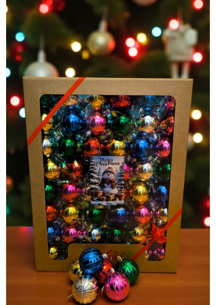 Yılbaşı Çam Ağacı Süsü Cici Top 6 cm 48'li Set Renkli