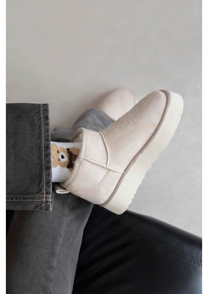 Salvador Kadın Içi Tüylü Kalın Taban Süet Yarım Bot Bej