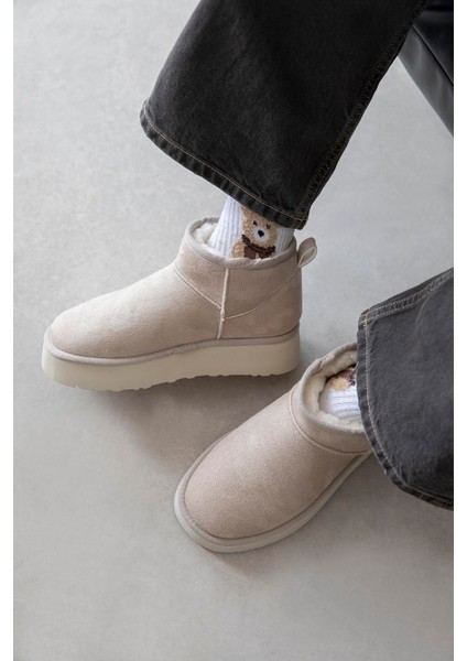 Salvador Kadın Içi Tüylü Kalın Taban Süet Yarım Bot Bej fiyatları