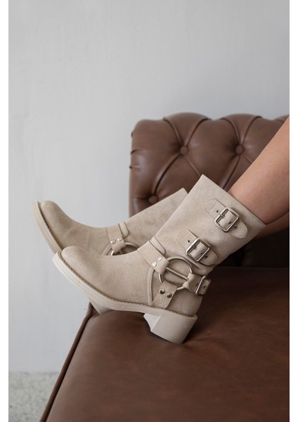 Senya Kadın Aksesuar Detay Süet Bot Bej