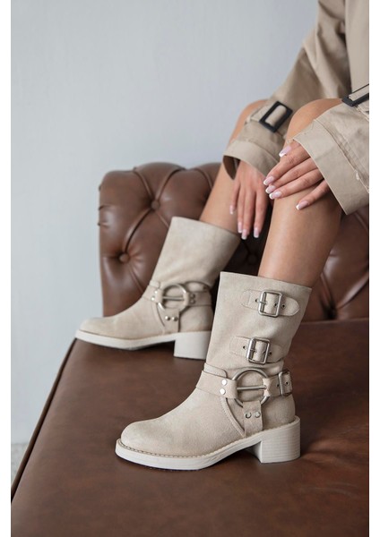 Senya Kadın Aksesuar Detay Süet Bot Bej fiyatları