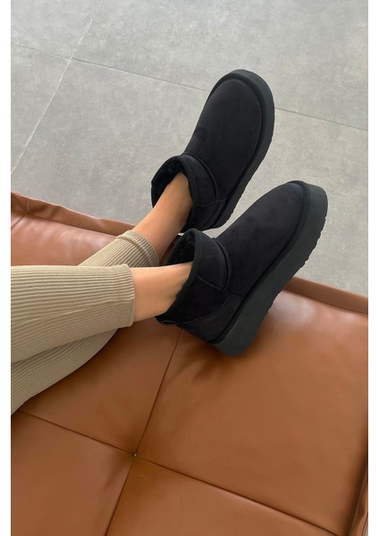 Tommo Kadın Içi Tüylü Kalın Taban Süet Yarım Bot Siyah