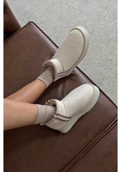 Rosso Kadın Içi Tüylü Kalın Taban Süet Yarım Bot Bej fiyatları