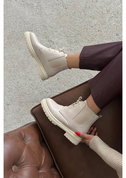 Pery Kadın Lastik Detay Deri Bot Bej modelleri