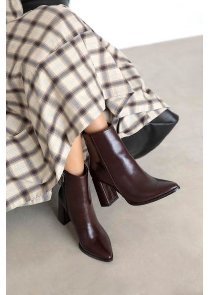 Fergal Kadın Topuklu Kırışık Deri Bot Bordo