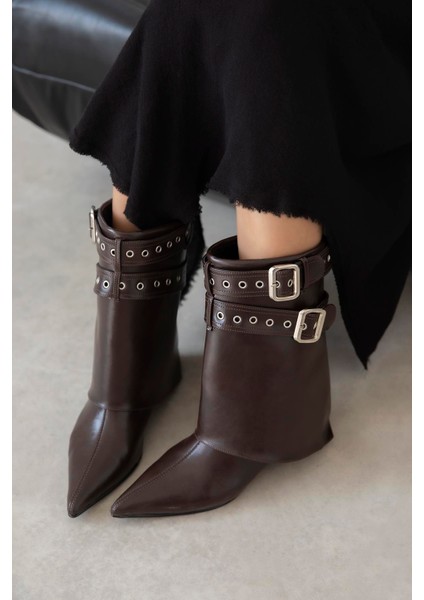 Katy Kadın Aksesuar Detay Kırışık Deri Bot Kahve