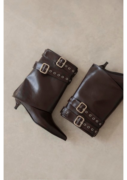 Katy Kadın Aksesuar Detay Kırışık Deri Bot Kahve