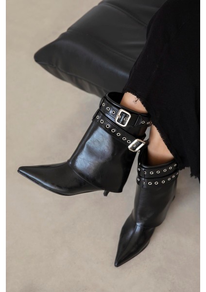 Katy Kadın Aksesuar Detay Kırışık Deri Bot Siyah