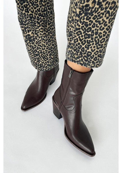 Jose Kadın Deri Topuklu Bot Kahve